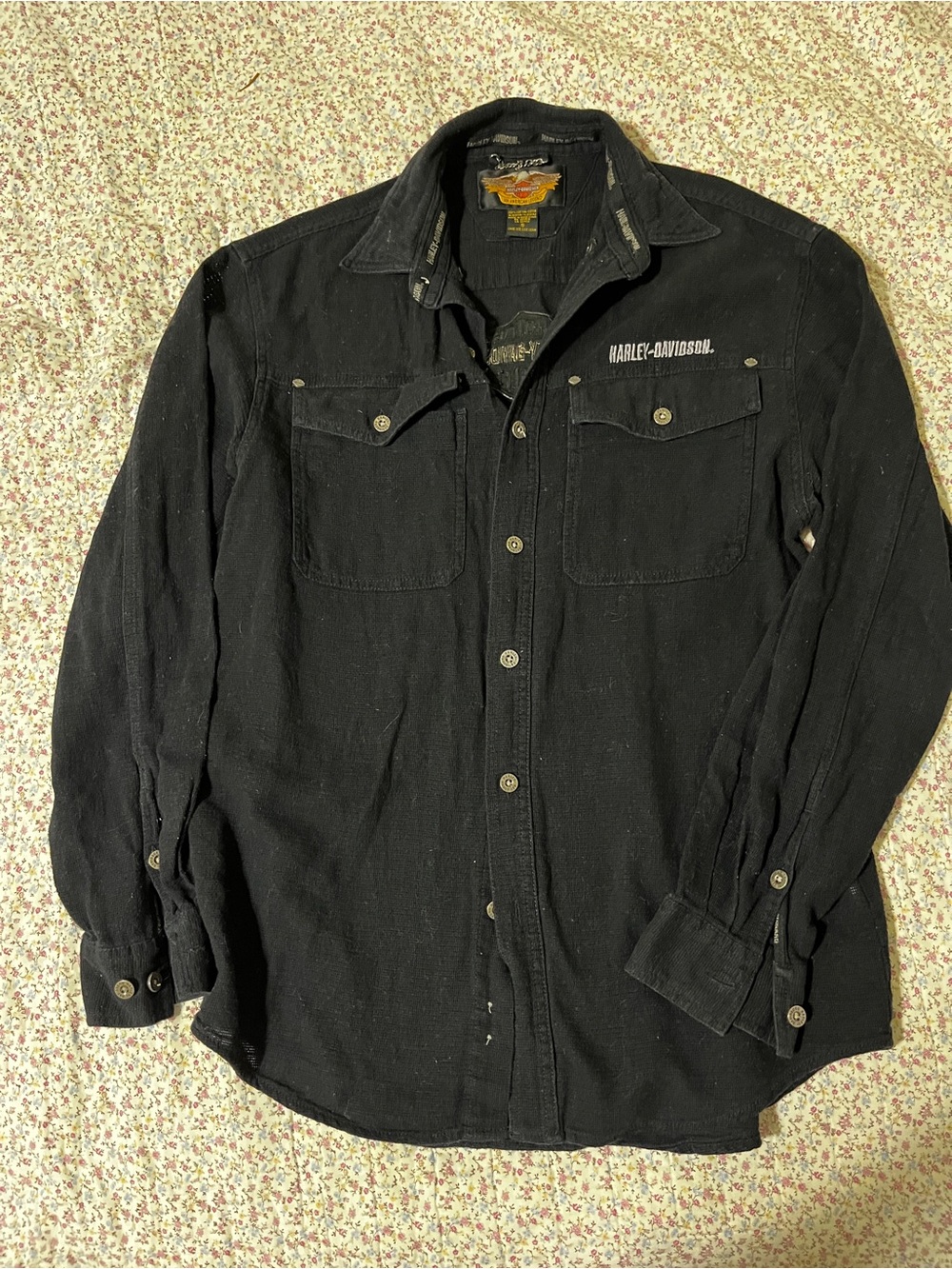 Harley-Davidson Black Long-Sleeve Button-Down Shirt. Small